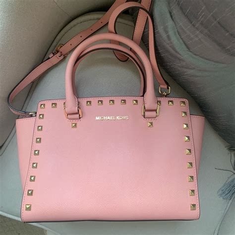 michael kors selma studded saffiano leather satchel blush|selma leather satchel.